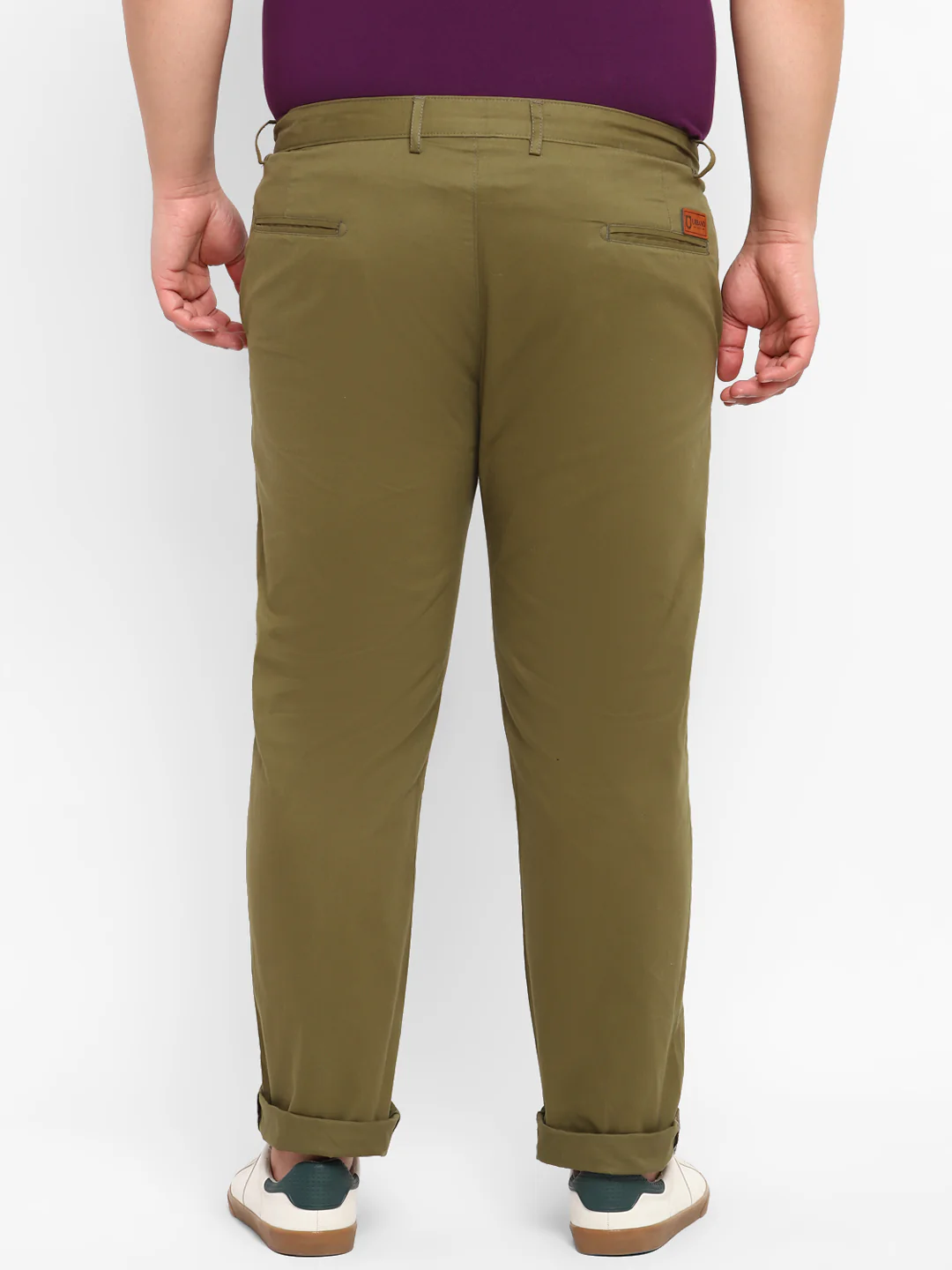 Plus Men's Green Cotton Regular Fit Casual Chinos Trousers - Image 3