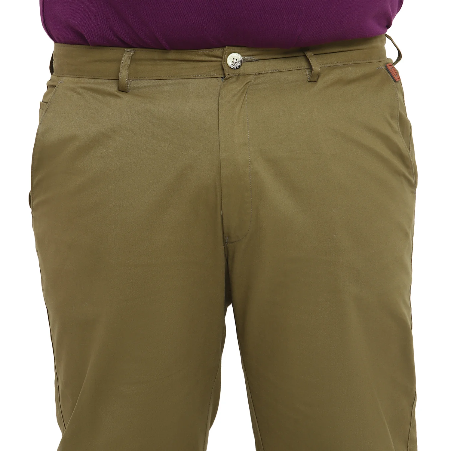 Plus Men's Green Cotton Regular Fit Casual Chinos Trousers - Image 5