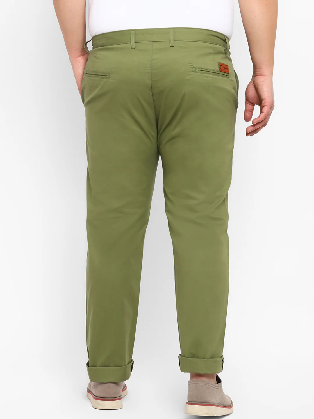 Plus Men's Green Cotton Regular Fit Casual Chinos Trousers - Image 3
