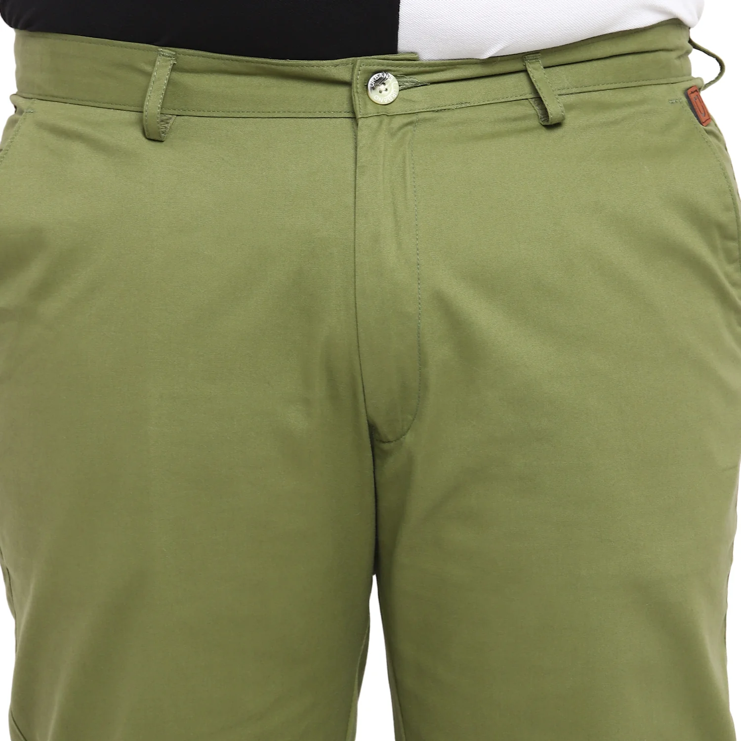 Plus Men's Green Cotton Regular Fit Casual Chinos Trousers - Image 5