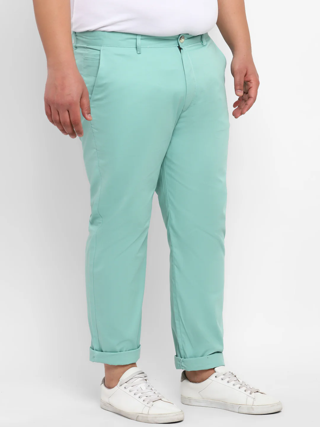 Plus Men's Green Cotton Regular Fit Casual Chinos Trousers - Image 2