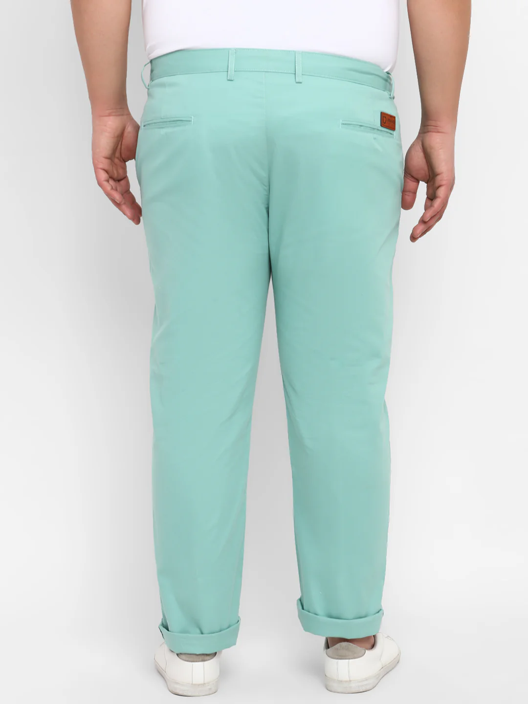 Plus Men's Green Cotton Regular Fit Casual Chinos Trousers - Image 3
