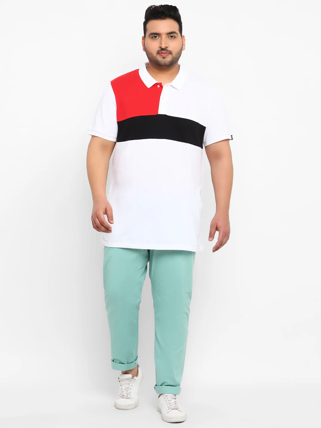 Plus Men's Green Cotton Regular Fit Casual Chinos Trousers - Image 4