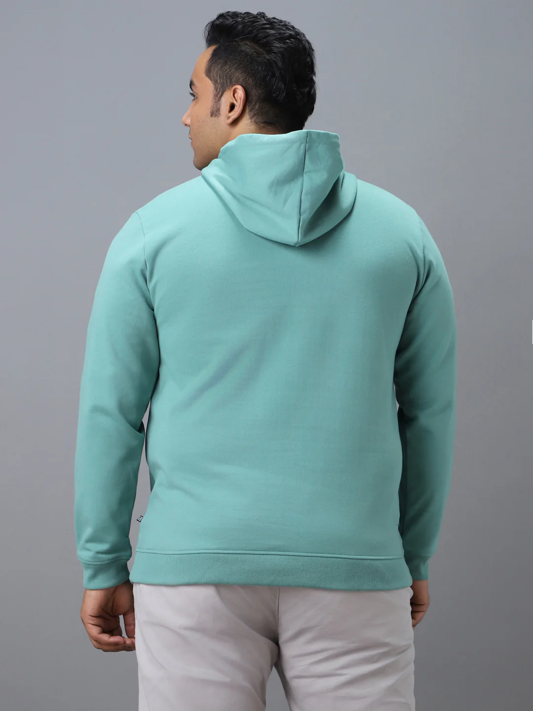 Plus Men's Green Cotton Solid Hooded Neck Sweatshirt - Image 3