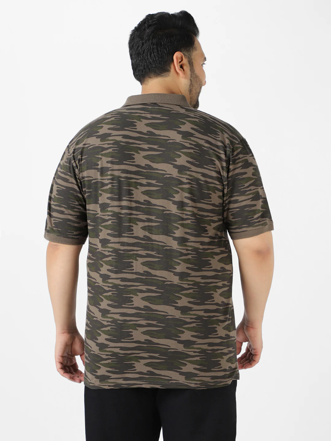 Plus Men's Green Military Camouflage Printed Regular Fit Cotton Polo T-Shirt - Image 3