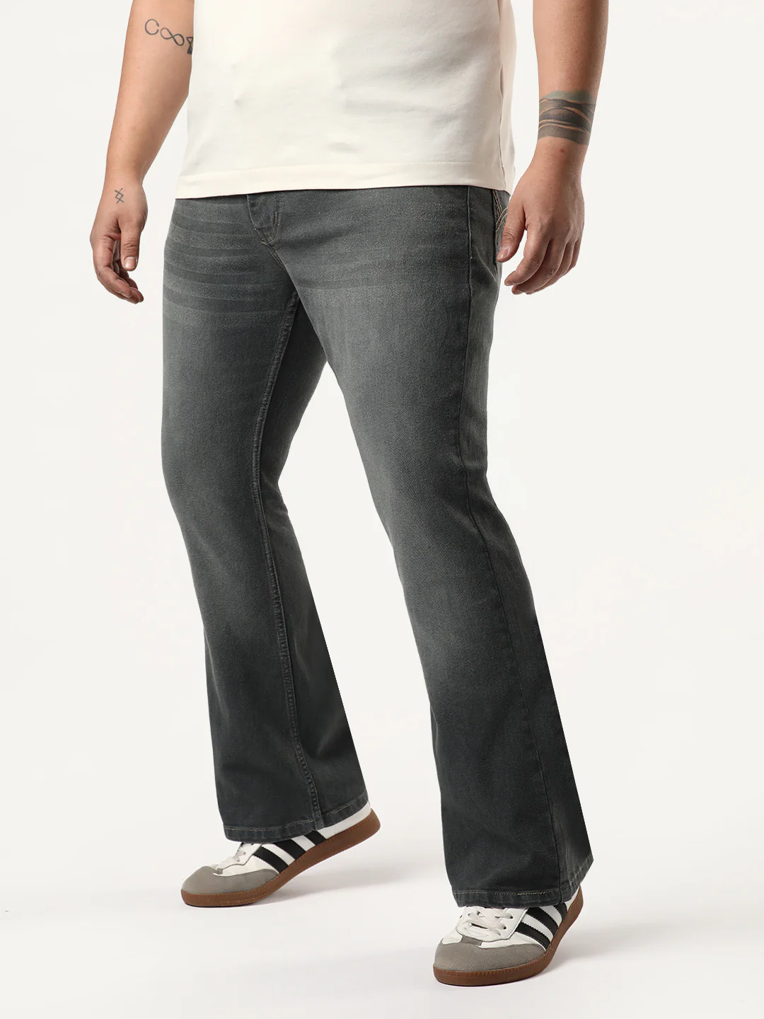 Plus Men's Grey Bootcut Fit Mid Rise Heavy Washed Jeans Stretchable - Image 2