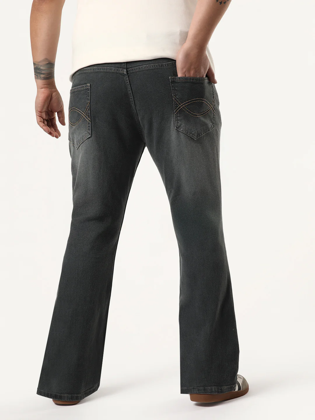 Plus Men's Grey Bootcut Fit Mid Rise Heavy Washed Jeans Stretchable - Image 3