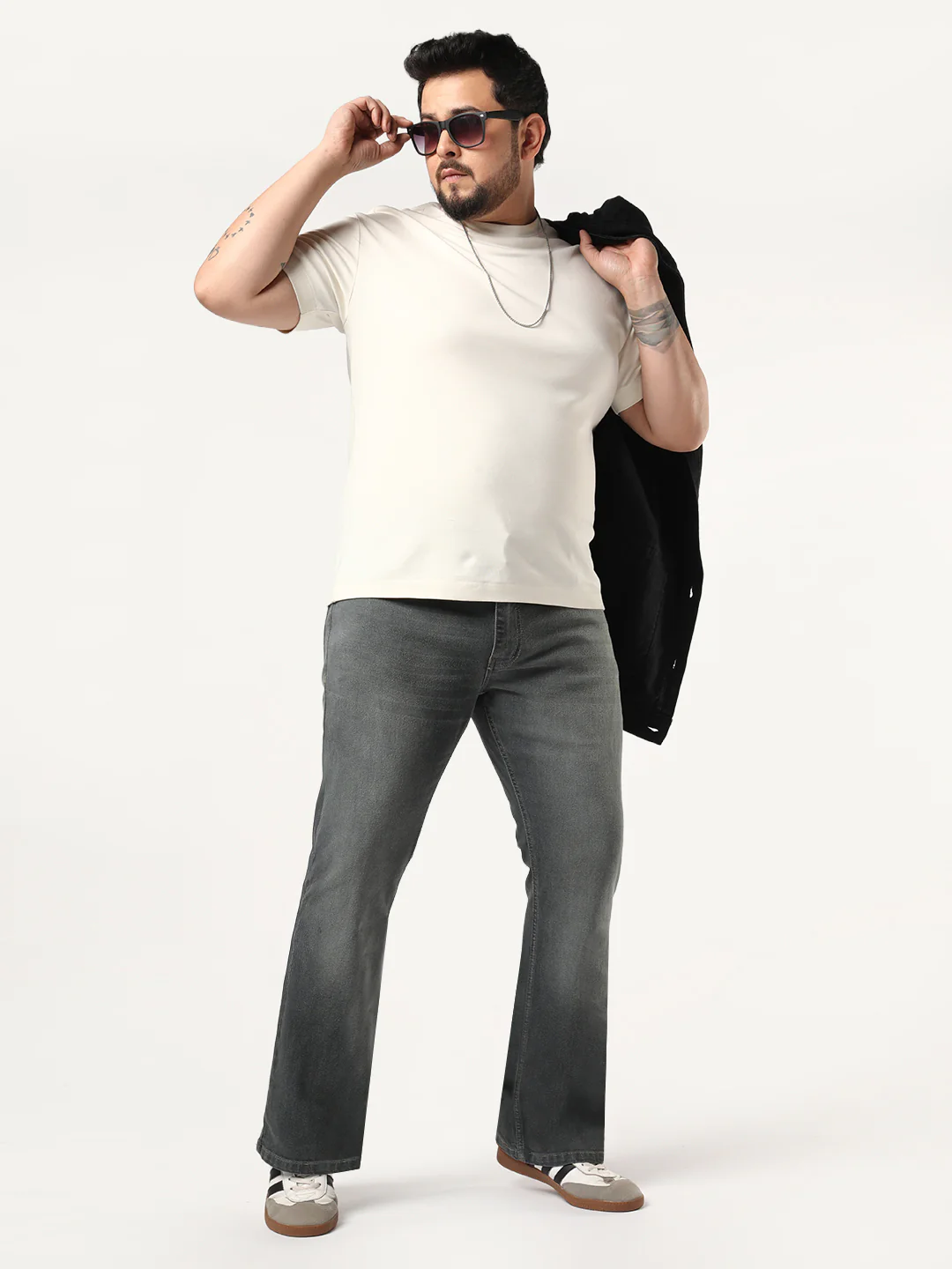 Plus Men's Grey Bootcut Fit Mid Rise Heavy Washed Jeans Stretchable - Image 4
