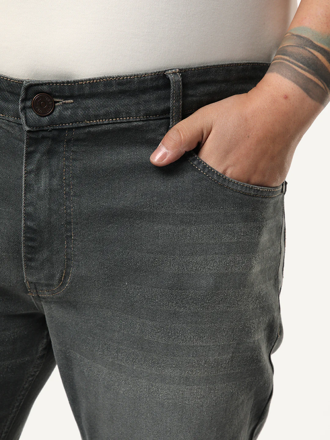 Plus Men's Grey Bootcut Fit Mid Rise Heavy Washed Jeans Stretchable - Image 5