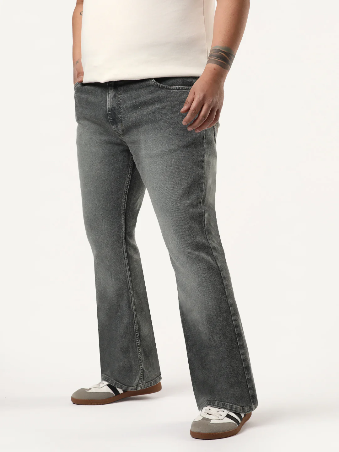 Plus Men's Grey Bootcut Fit Mid Rise Tinted Heavy Washed Jeans Stretchable - Image 2
