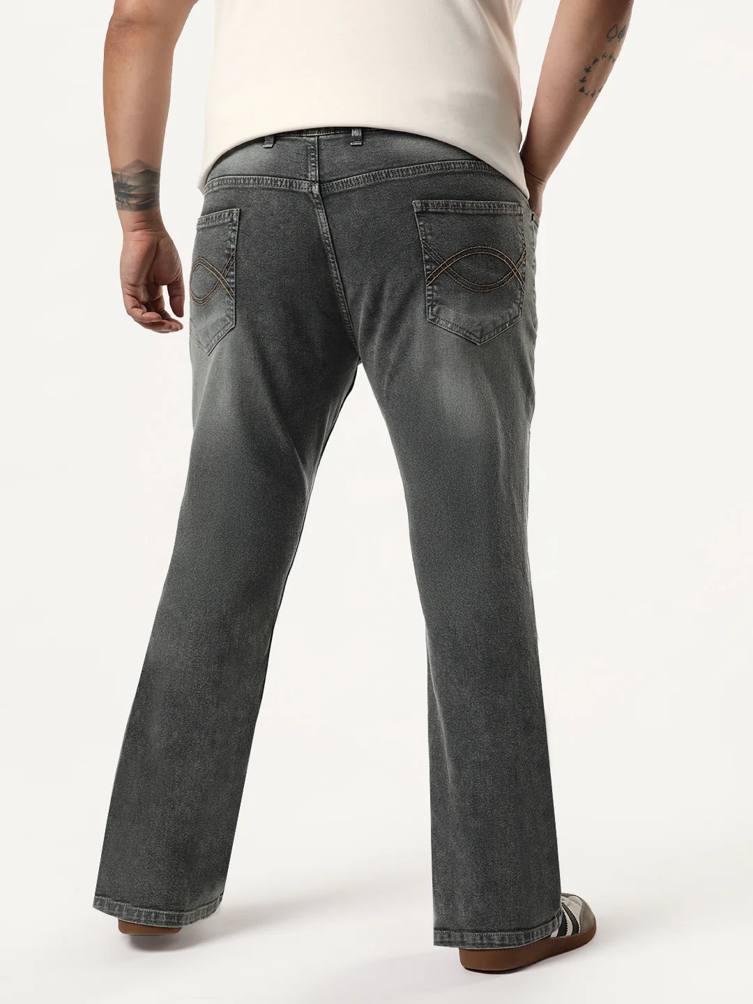 Plus Men's Grey Bootcut Fit Mid Rise Tinted Heavy Washed Jeans Stretchable - Image 3
