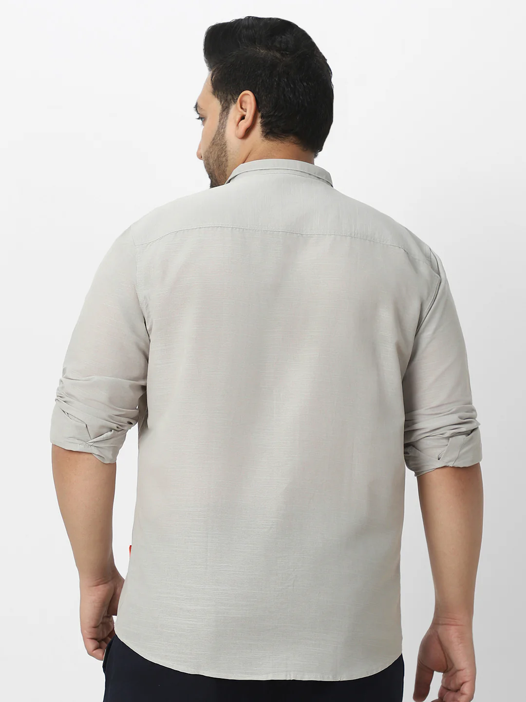 Men's Grey Cotton Full Sleeve Regular Fit Casual Solid Shirt with Band Collar - Image 4