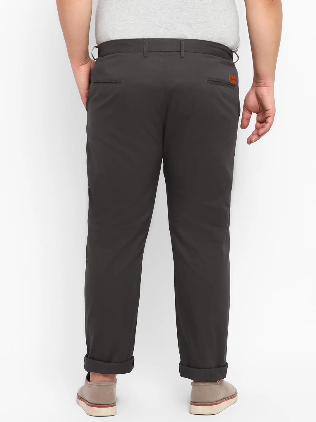 Plus Men's Grey Cotton Regular Fit Casual Chinos Trousers - Image 4