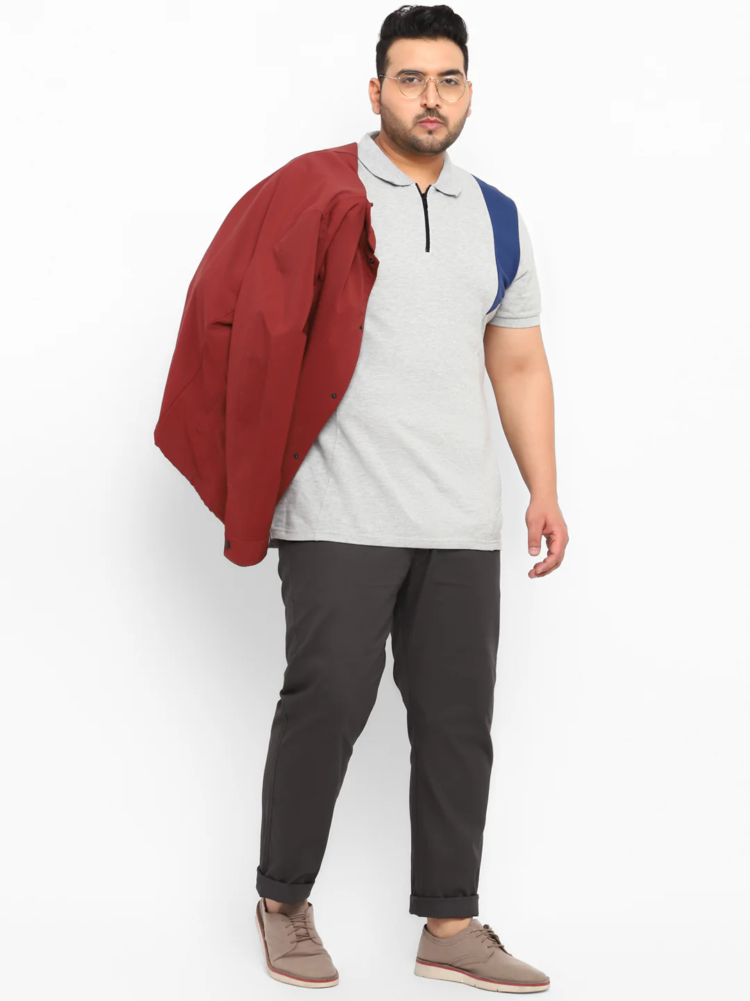 Plus Men's Grey Cotton Regular Fit Casual Chinos Trousers - Image 5