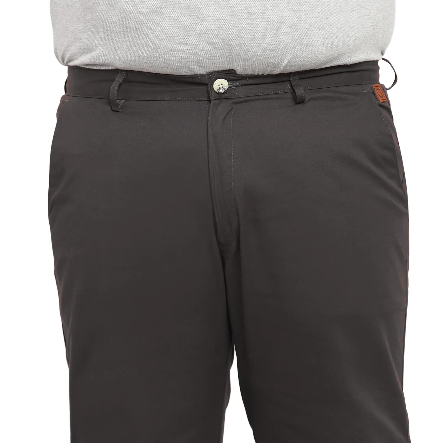 Plus Men's Grey Cotton Regular Fit Casual Chinos Trousers - Image 6