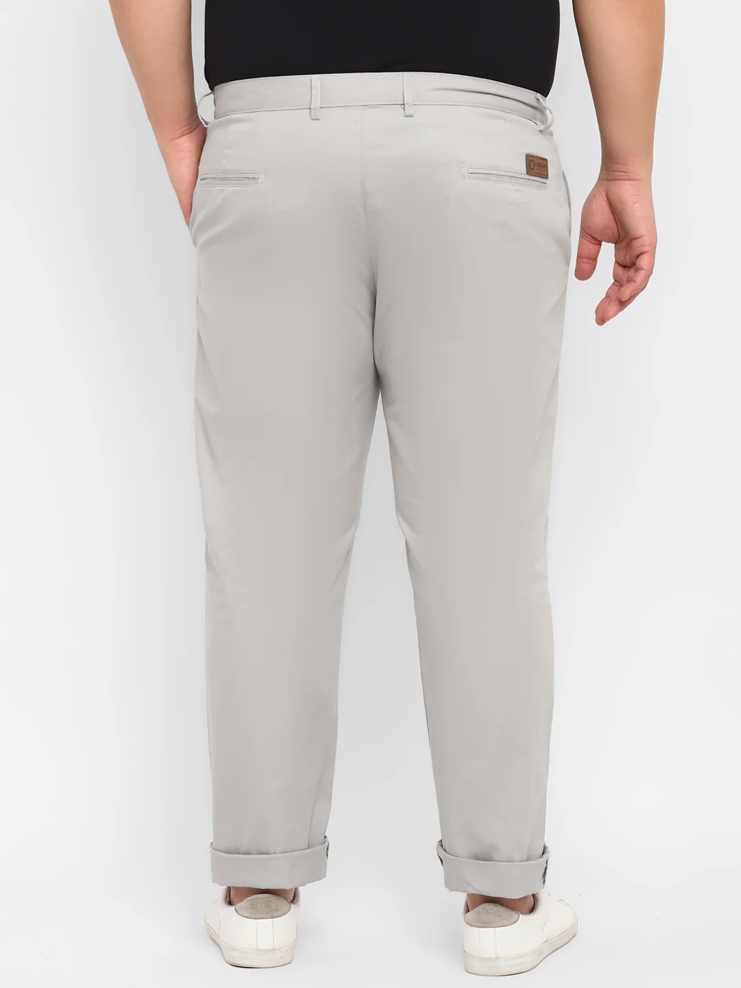 Plus Men's Grey Cotton Regular Fit Casual Chinos Trousers - Image 3