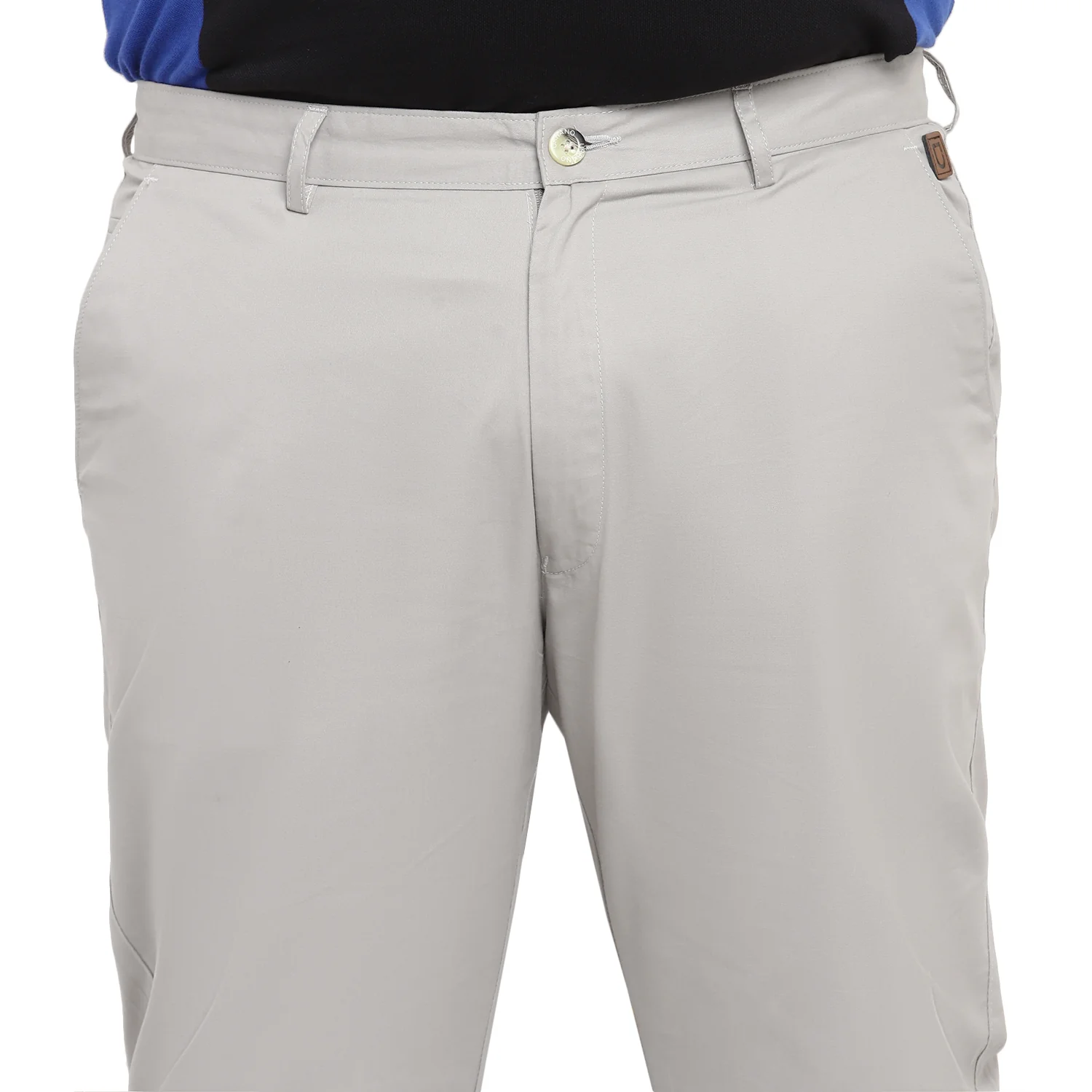 Plus Men's Grey Cotton Regular Fit Casual Chinos Trousers - Image 5