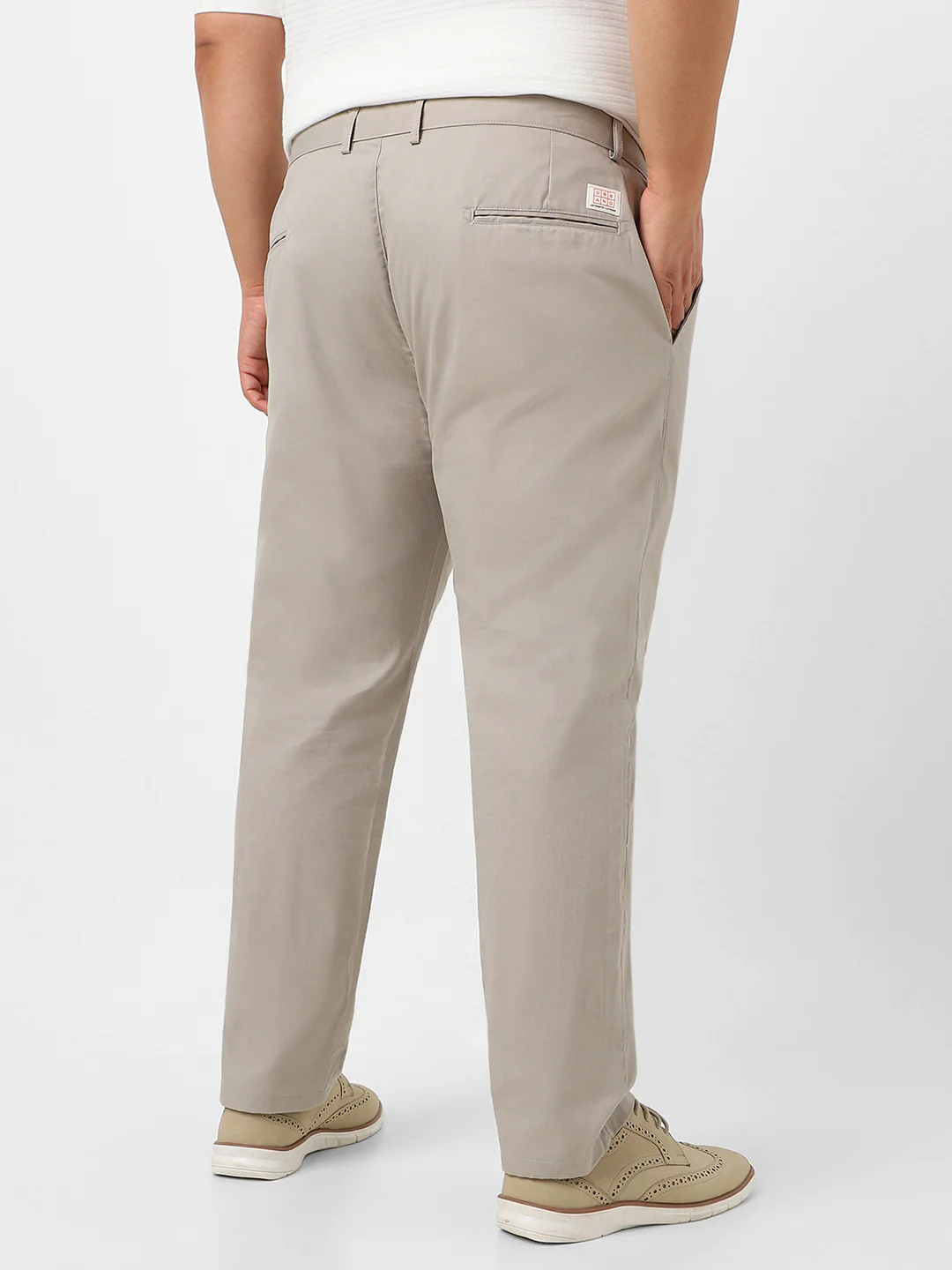 Plus Men's Grey Cotton Regular Fit Casual Chinos Trousers - Image 4