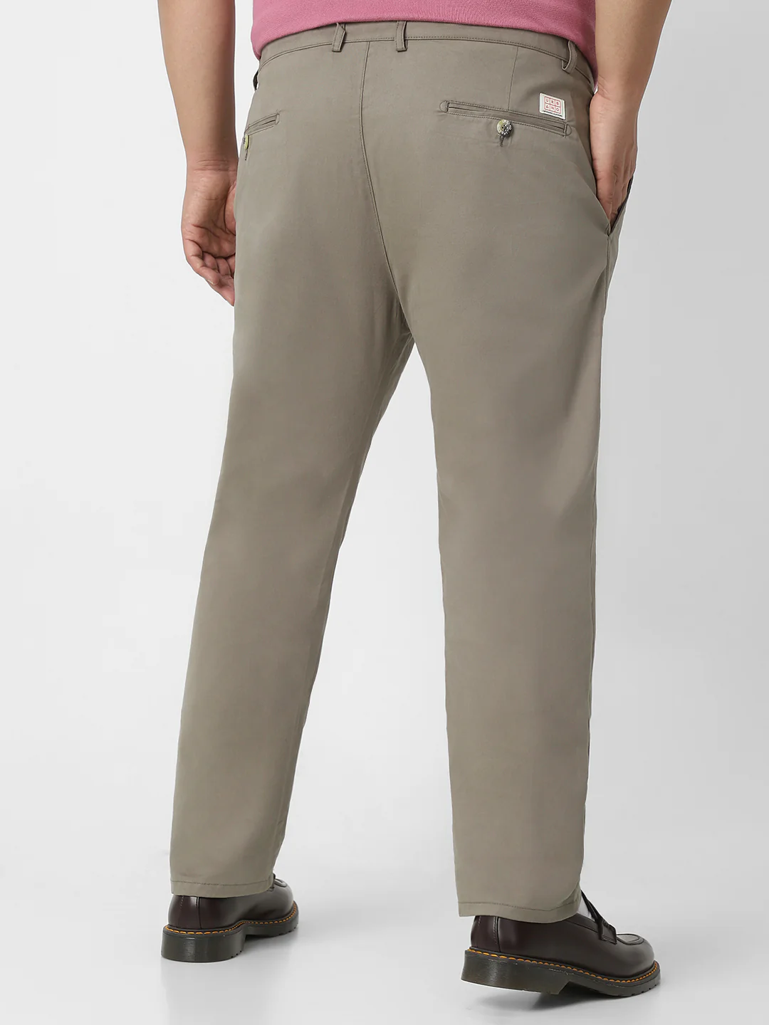 Plus Men's Grey Cotton Regular Fit Casual Chinos Trousers Stretch - Image 3