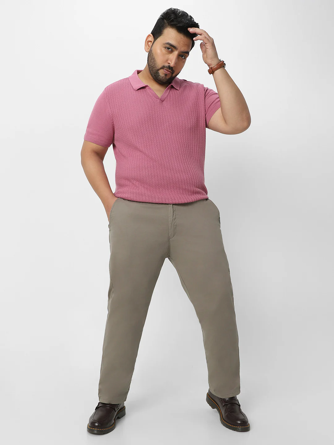 Plus Men's Grey Cotton Regular Fit Casual Chinos Trousers Stretch - Image 4