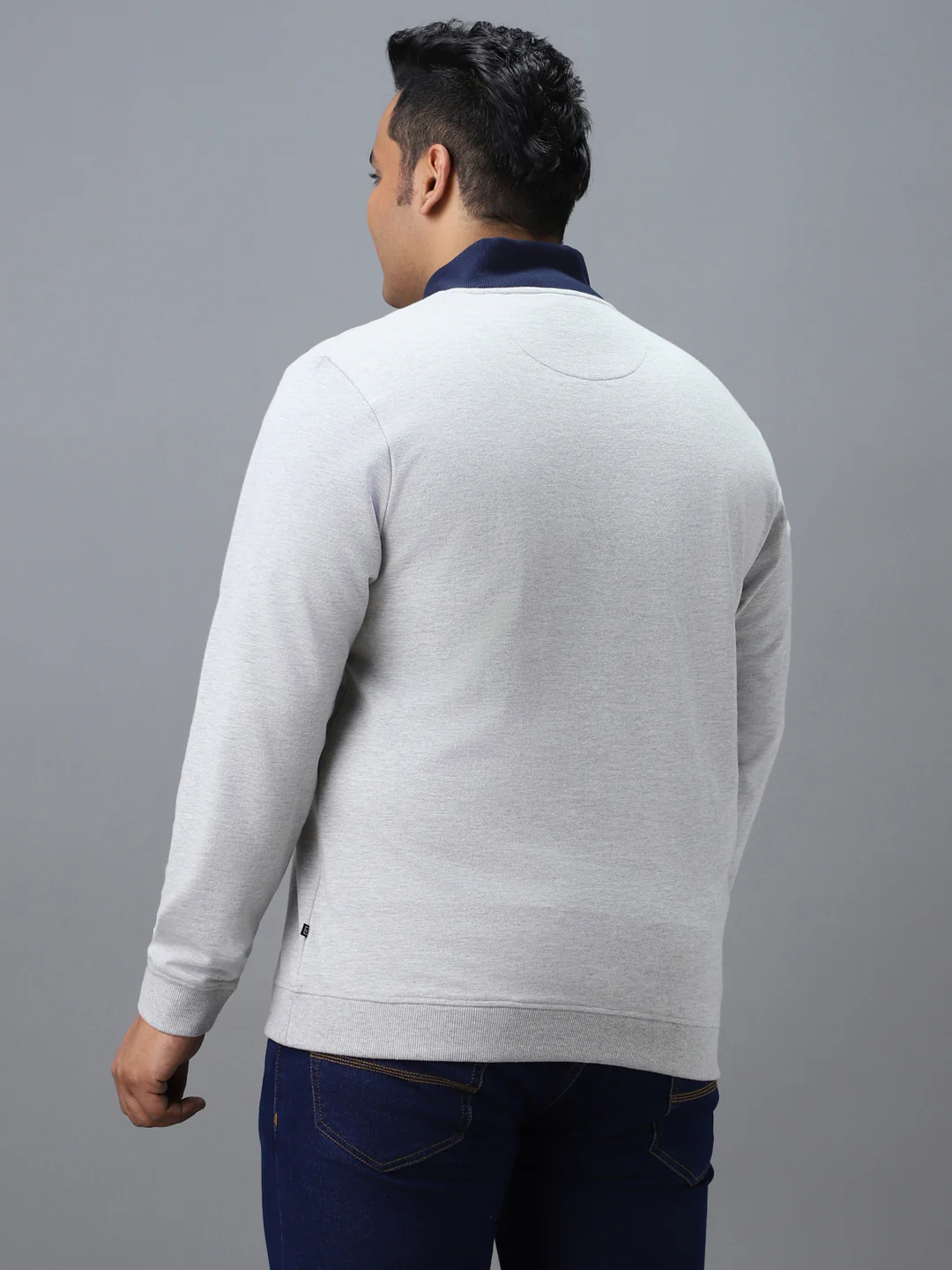 Plus Men's Grey Cotton Solid Zippered High Neck Sweatshirt - Image 3