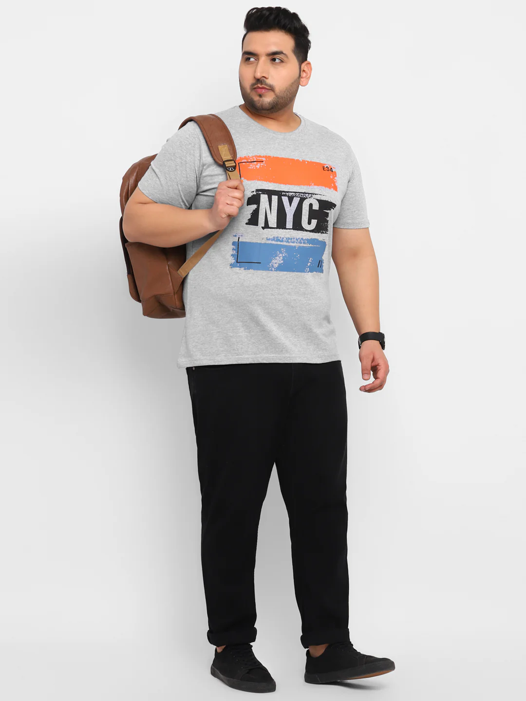 Urbano Plus Men's Grey Graphic Printed Half Sleeve Regular Fit Cotton T-Shirt - Image 4