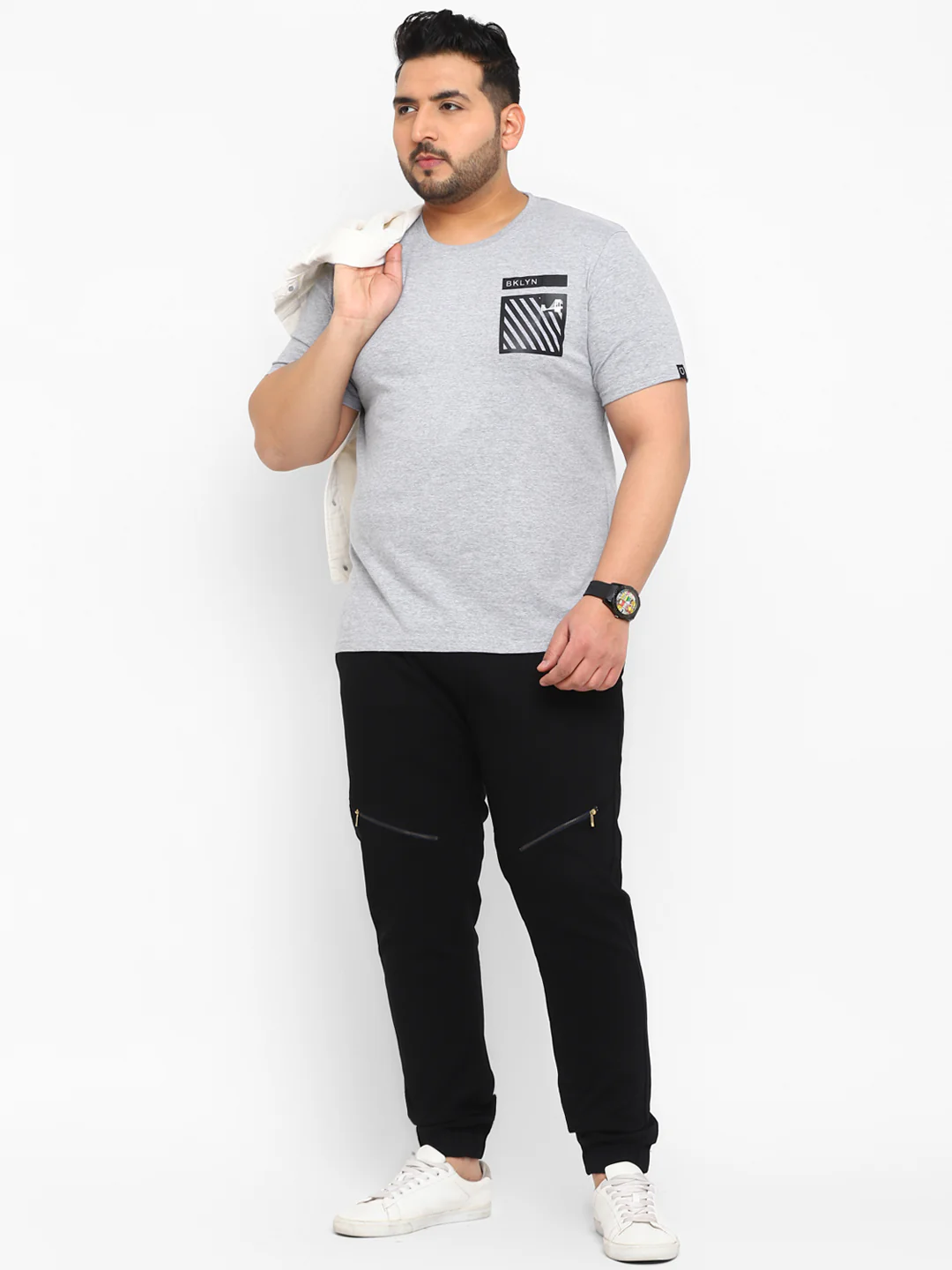 Urbano Plus Men's Grey Graphic Printed Half Sleeve Regular Fit Cotton T-Shirt - Image 4