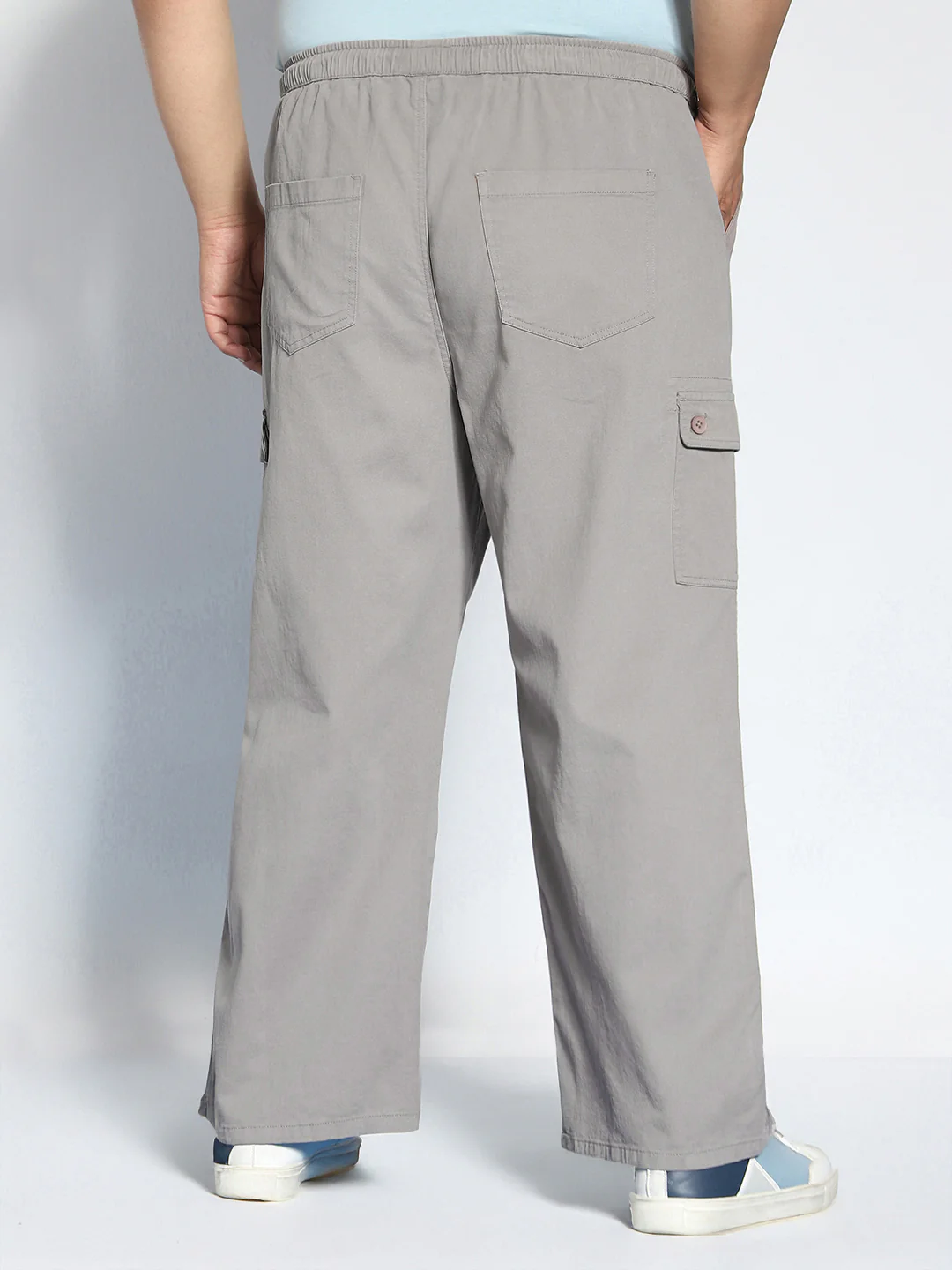 Plus Men's Grey Loose Baggy Fit Cargo Jogger Chino Pant with 6 Pockets Stretchable - Image 3