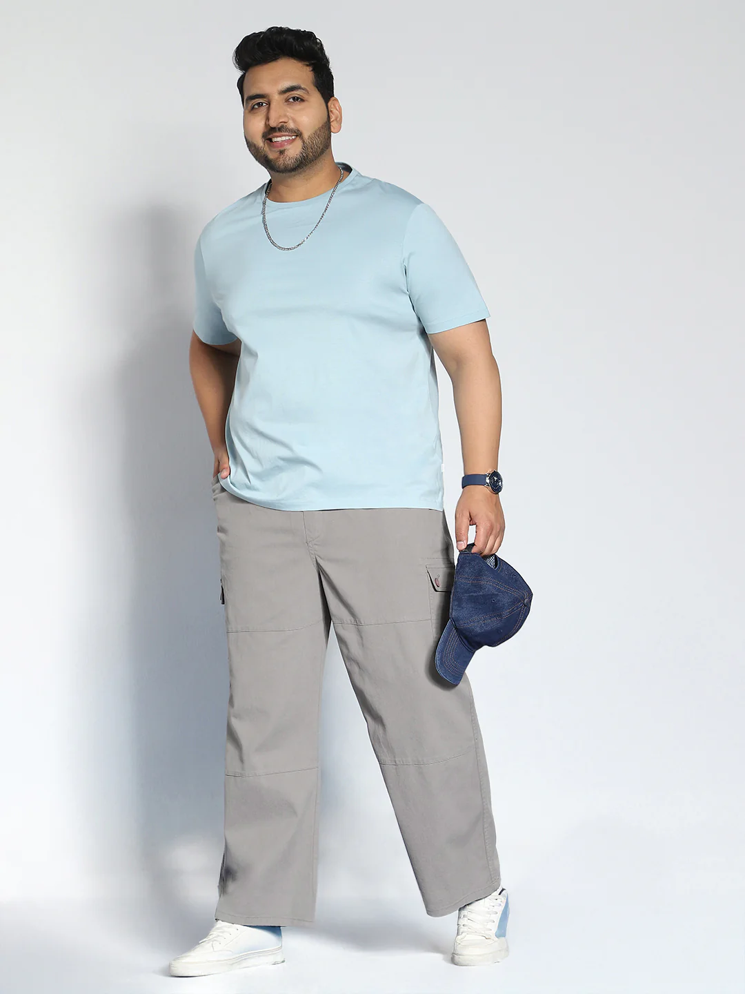 Plus Men's Grey Loose Baggy Fit Cargo Jogger Chino Pant with 6 Pockets Stretchable - Image 4