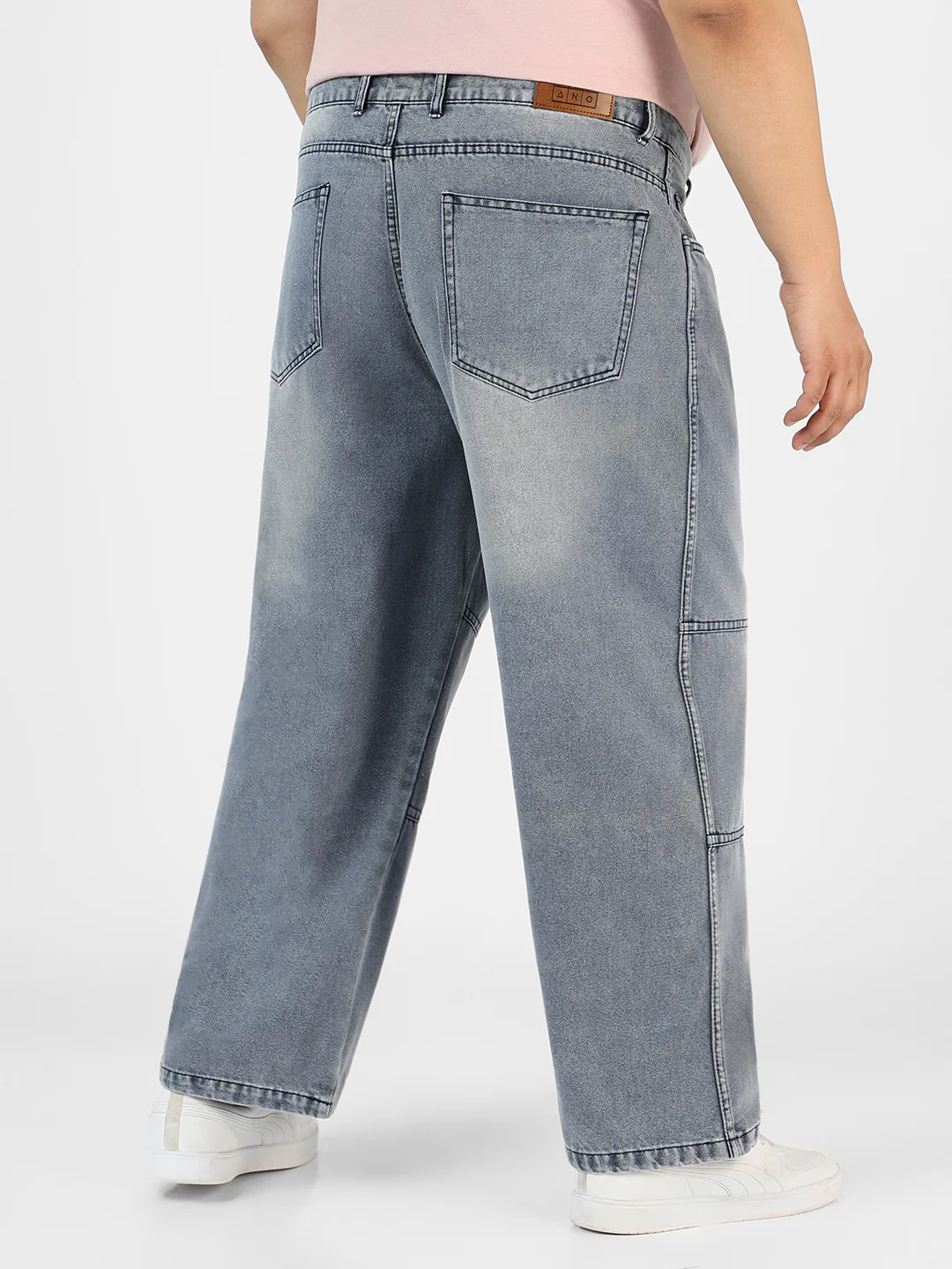 Plus Men's Grey Loose Baggy Fit Cut and Sew Panelled Jeans Non-Stretchable - Image 4