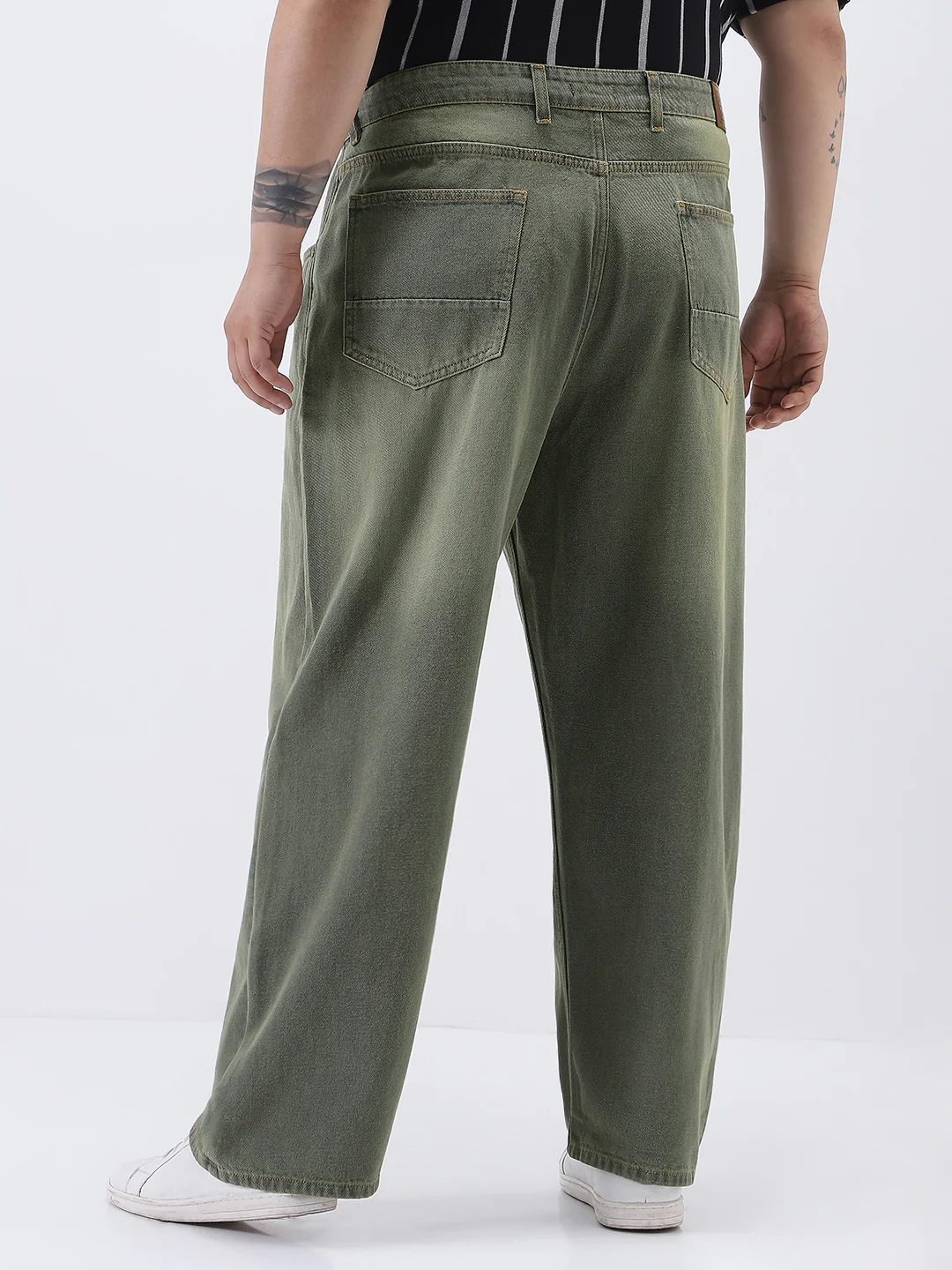 Plus Men's Grey Loose Baggy Fit Heavy Washed Jeans Non-Stretchable - Image 3