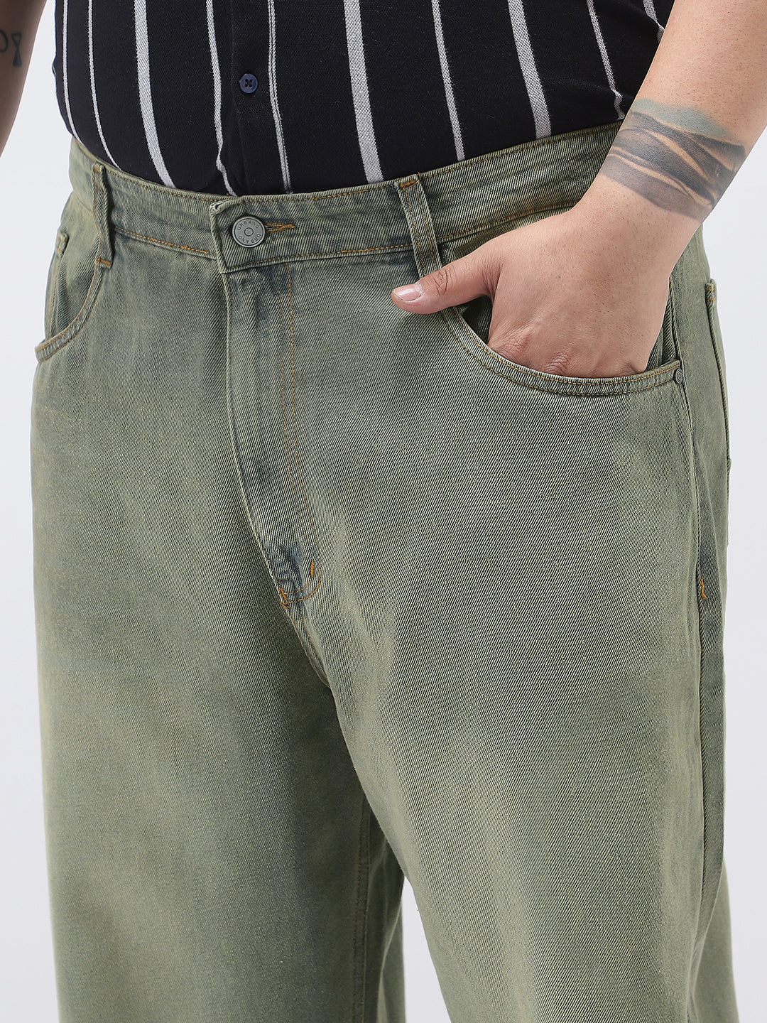 Plus Men's Grey Loose Baggy Fit Heavy Washed Jeans Non-Stretchable - Image 5