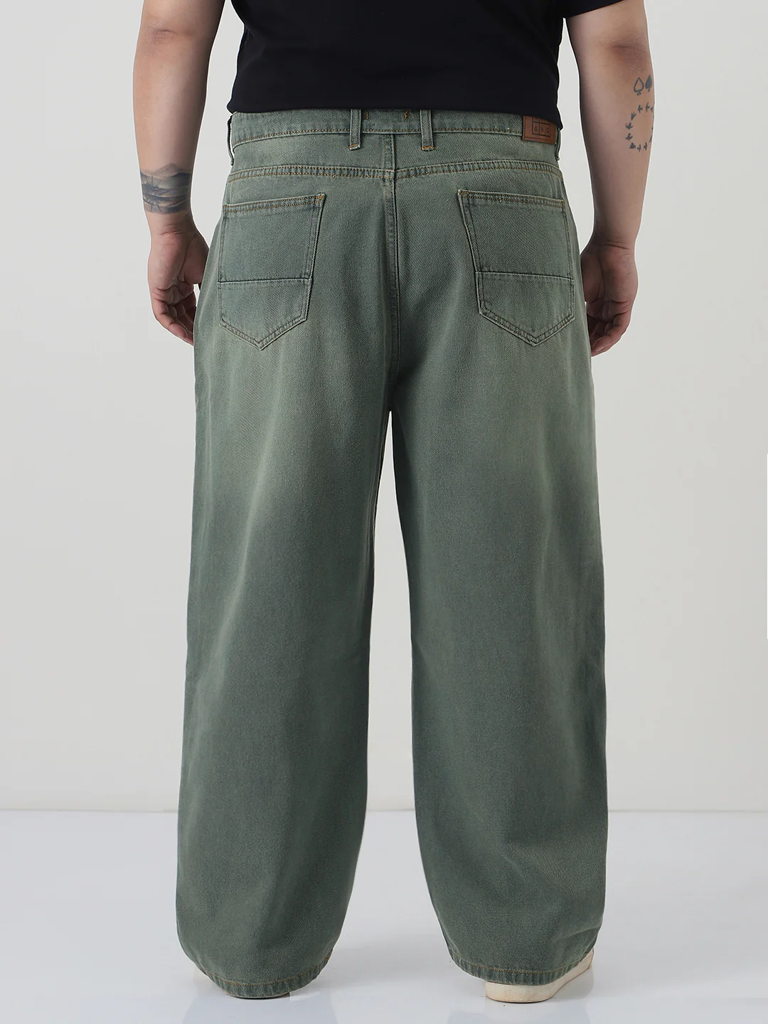 Plus Men's Grey Loose Baggy Fit Heavy Washed Jeans Non-Stretchable - Image 3