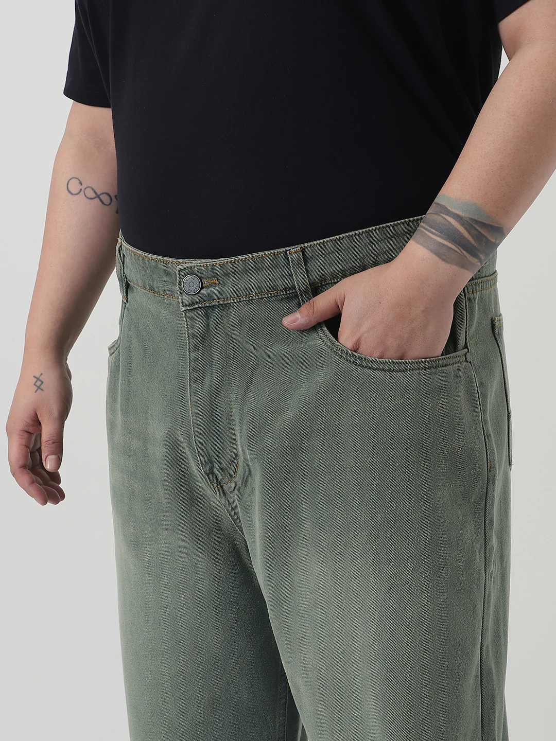 Plus Men's Grey Loose Baggy Fit Heavy Washed Jeans Non-Stretchable - Image 5