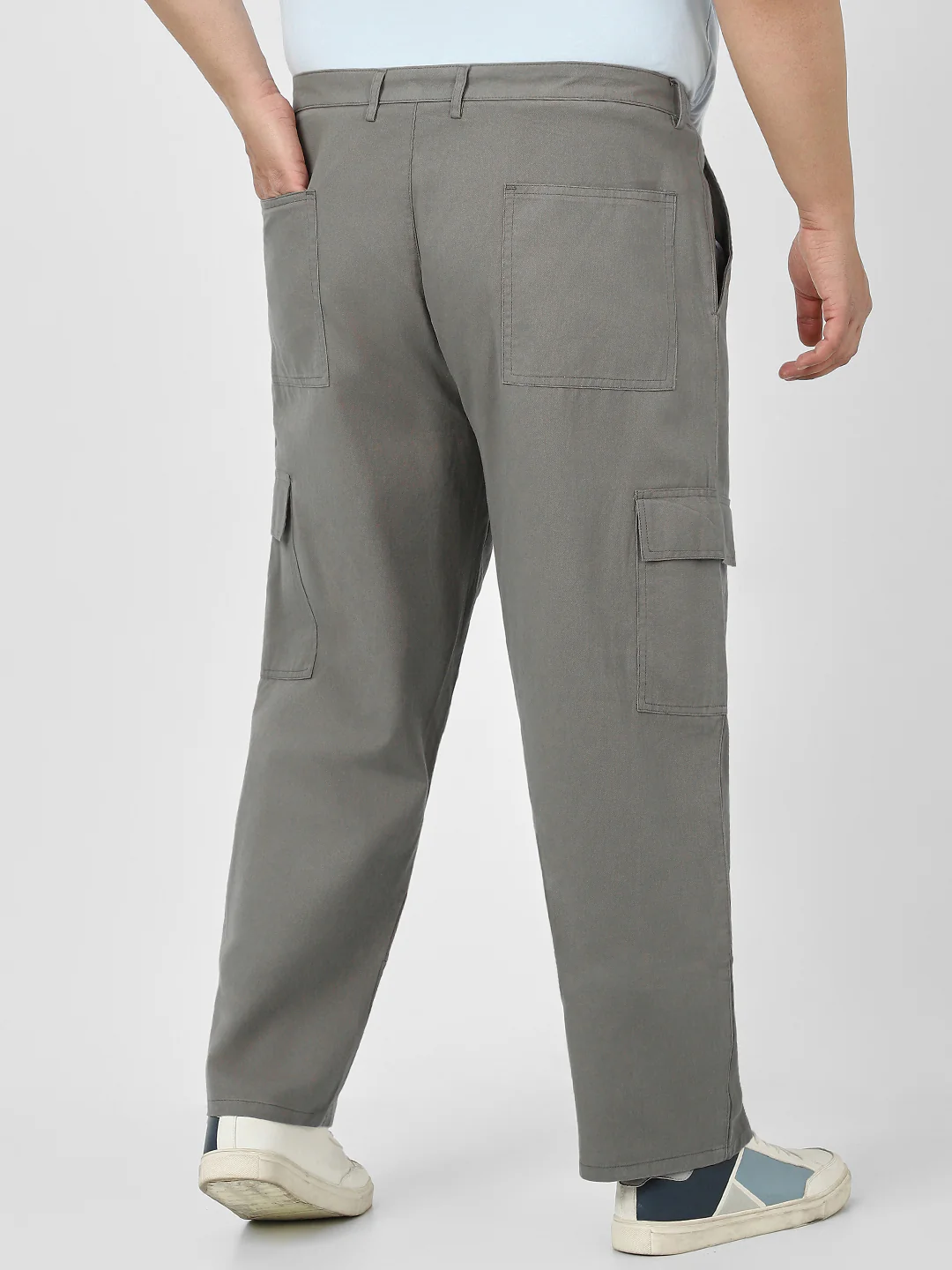 Plus Men's Grey Loose Baggy Fit Solid Cargo Chino Pant with 6 Pockets Non-Stretchable - Image 3