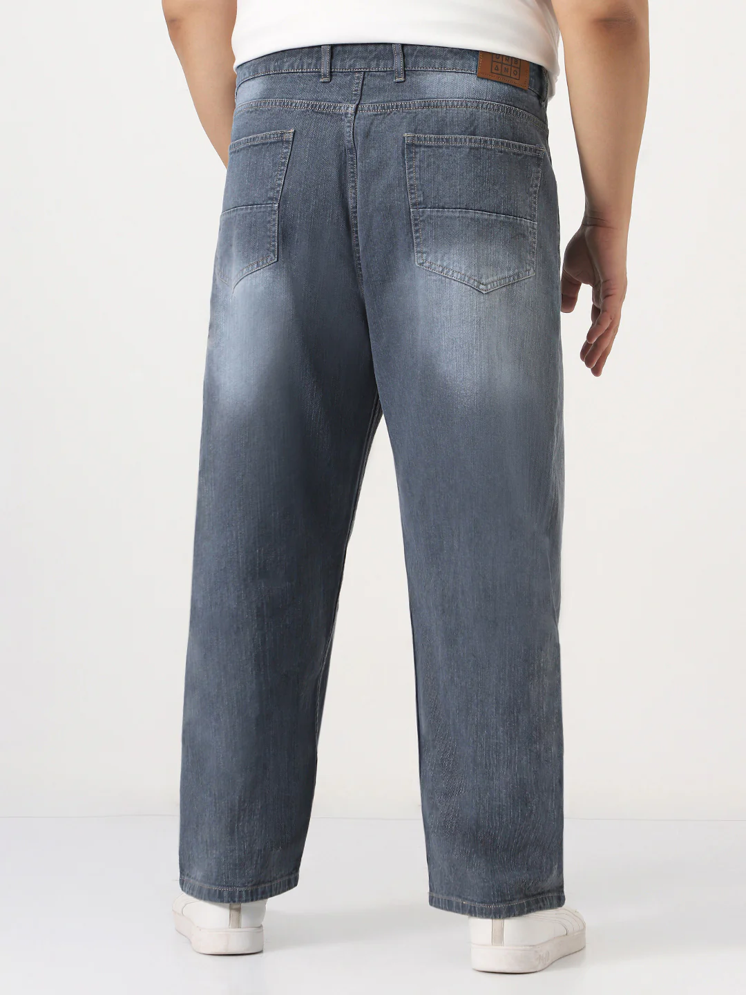 Plus Men's Grey Loose Baggy Fit Washed Denim Jeans Non-Stretchable - Image 3
