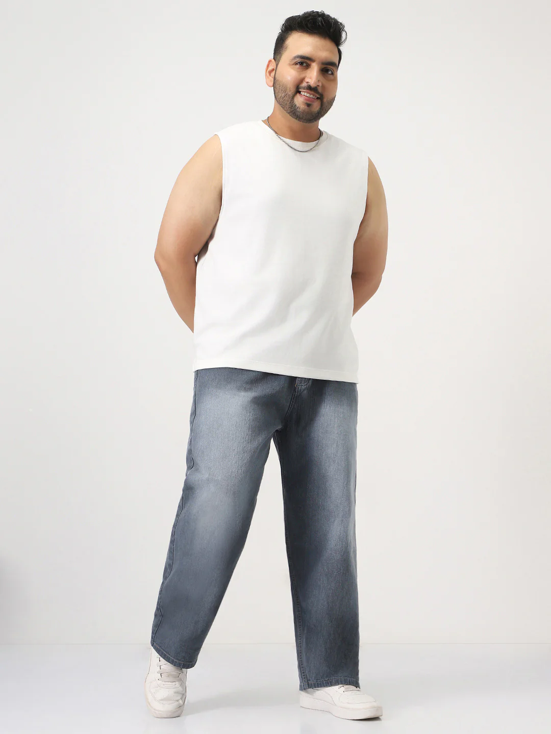 Plus Men's Grey Loose Baggy Fit Washed Denim Jeans Non-Stretchable - Image 4