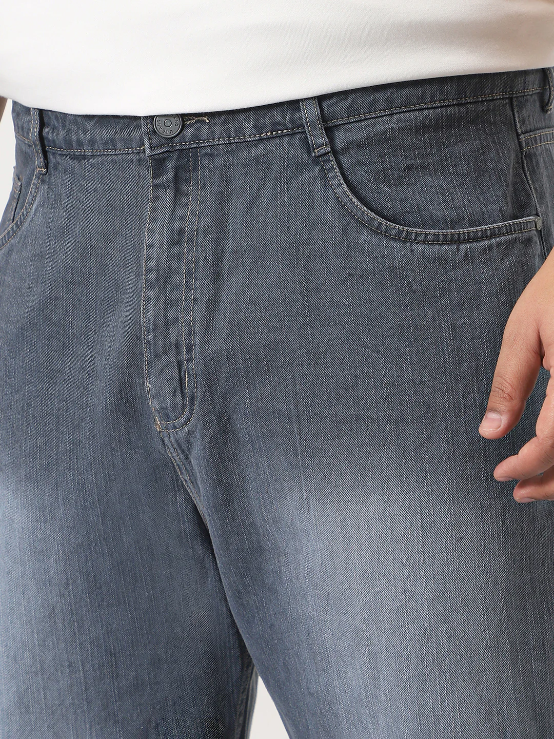 Plus Men's Grey Loose Baggy Fit Washed Denim Jeans Non-Stretchable - Image 5