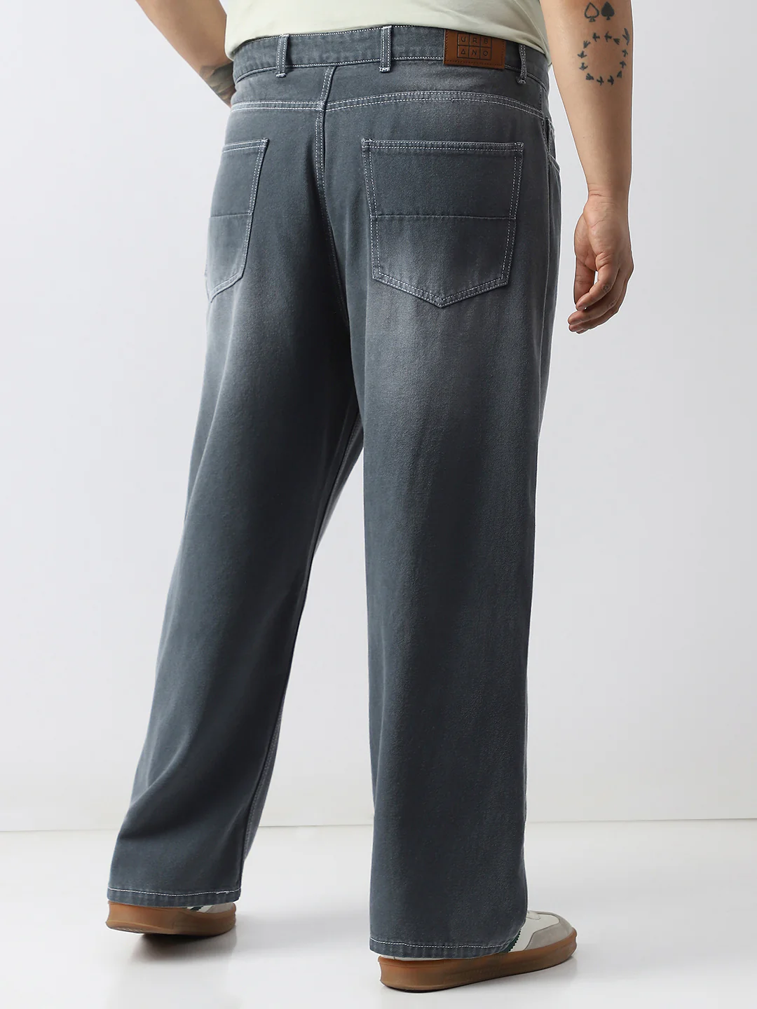 Plus Men's Grey Loose Baggy Fit Washed Jeans Non-Stretchable - Image 3