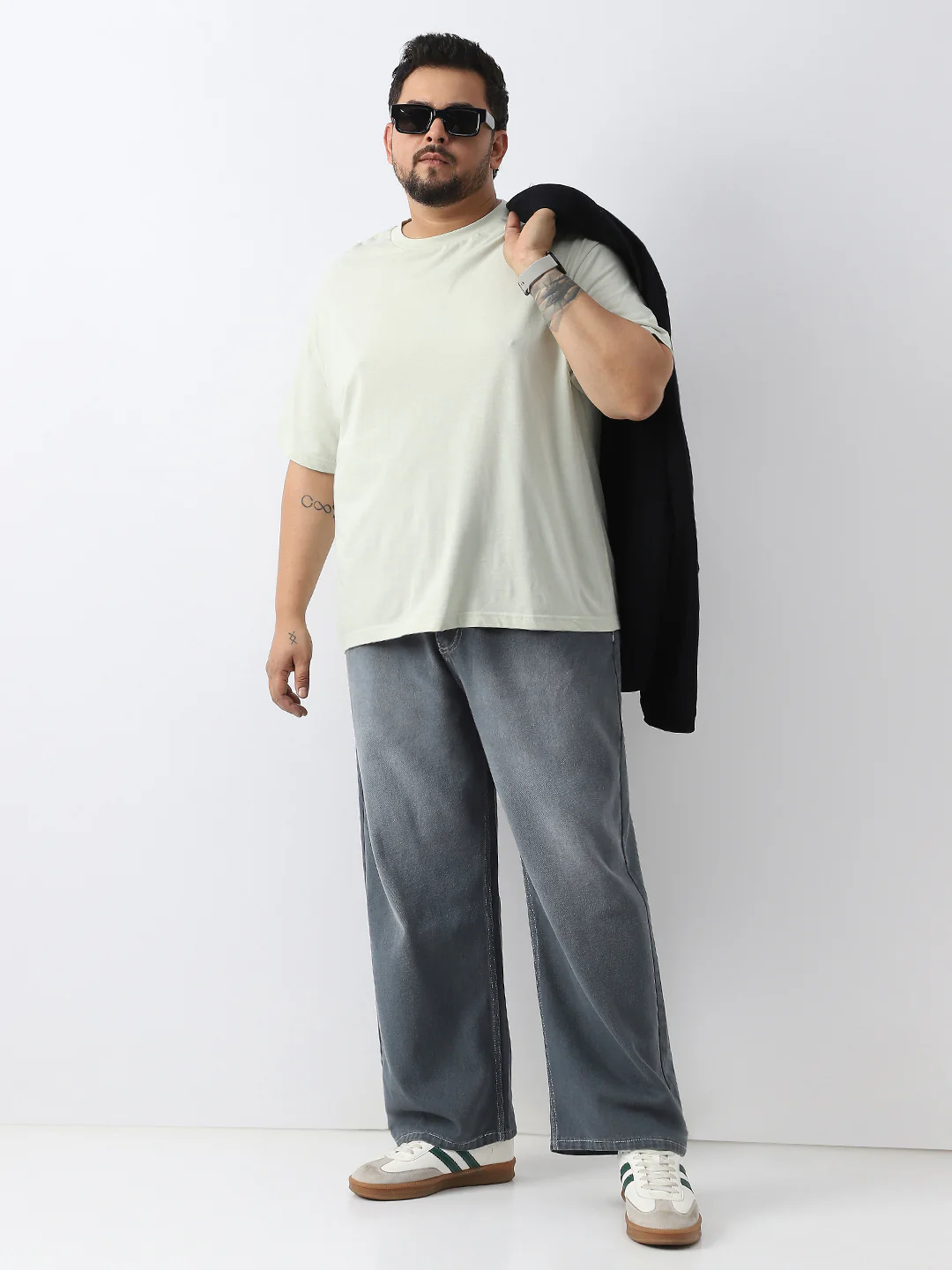 Plus Men's Grey Loose Baggy Fit Washed Jeans Non-Stretchable - Image 4