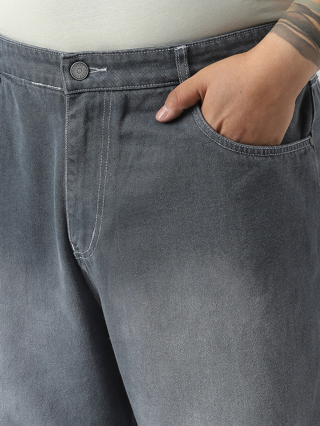 Plus Men's Grey Loose Baggy Fit Washed Jeans Non-Stretchable - Image 5