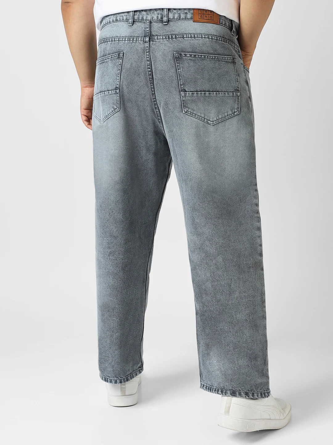 Plus Men's Grey Loose Baggy Fit Washed Jeans Non-Stretchable - Image 3