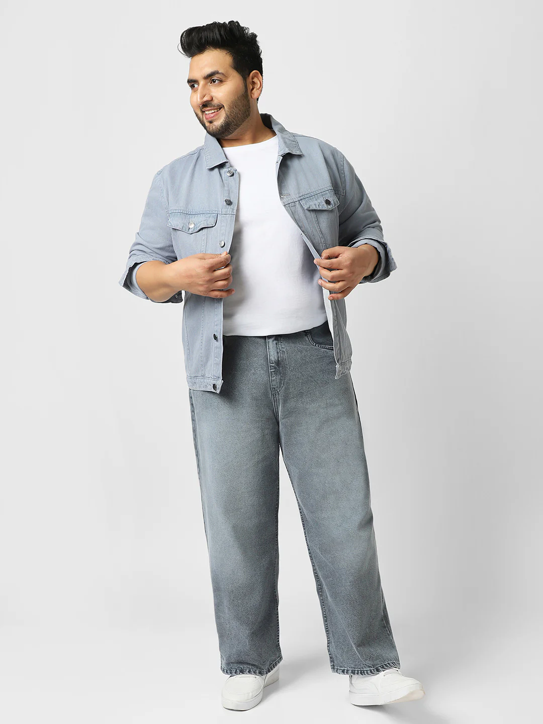 Plus Men's Grey Loose Baggy Fit Washed Jeans Non-Stretchable - Image 4