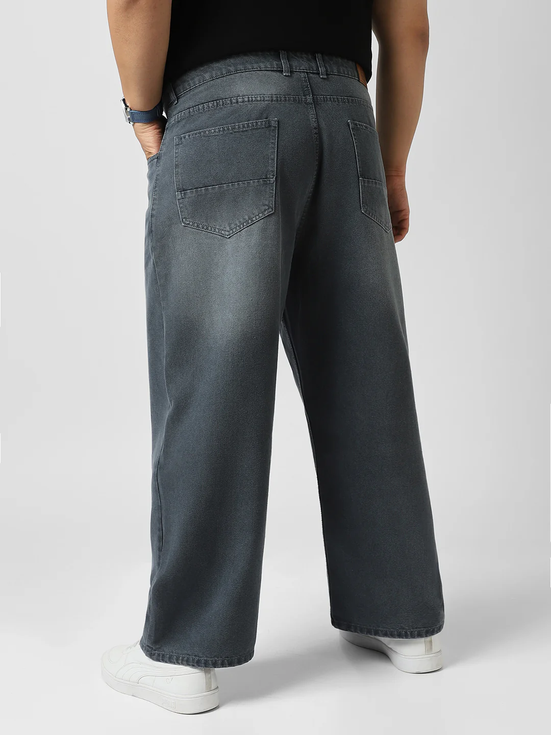 Plus Men's Grey Loose Baggy Fit Washed Jeans Non-Stretchable - Image 3