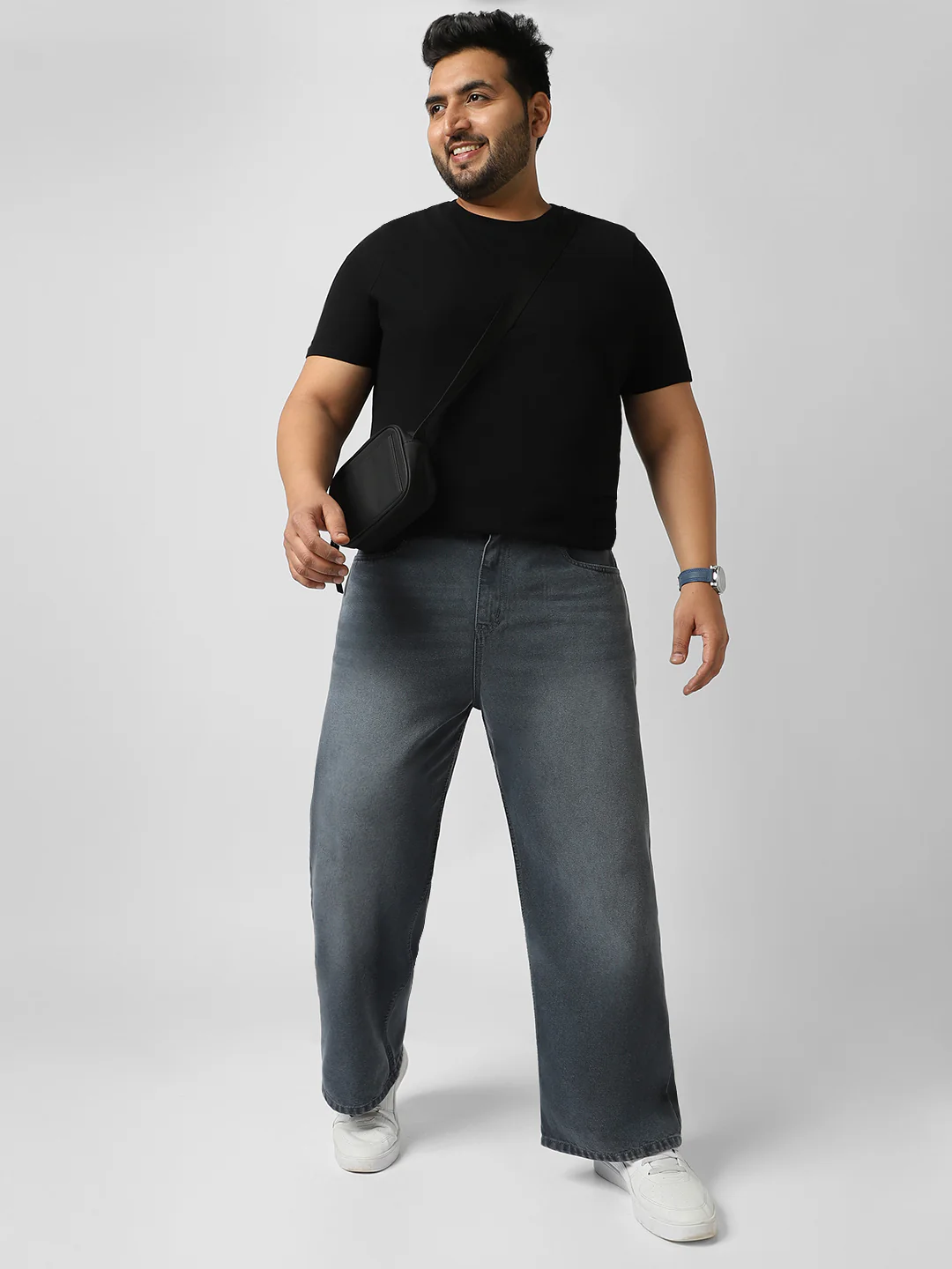 Plus Men's Grey Loose Baggy Fit Washed Jeans Non-Stretchable - Image 4