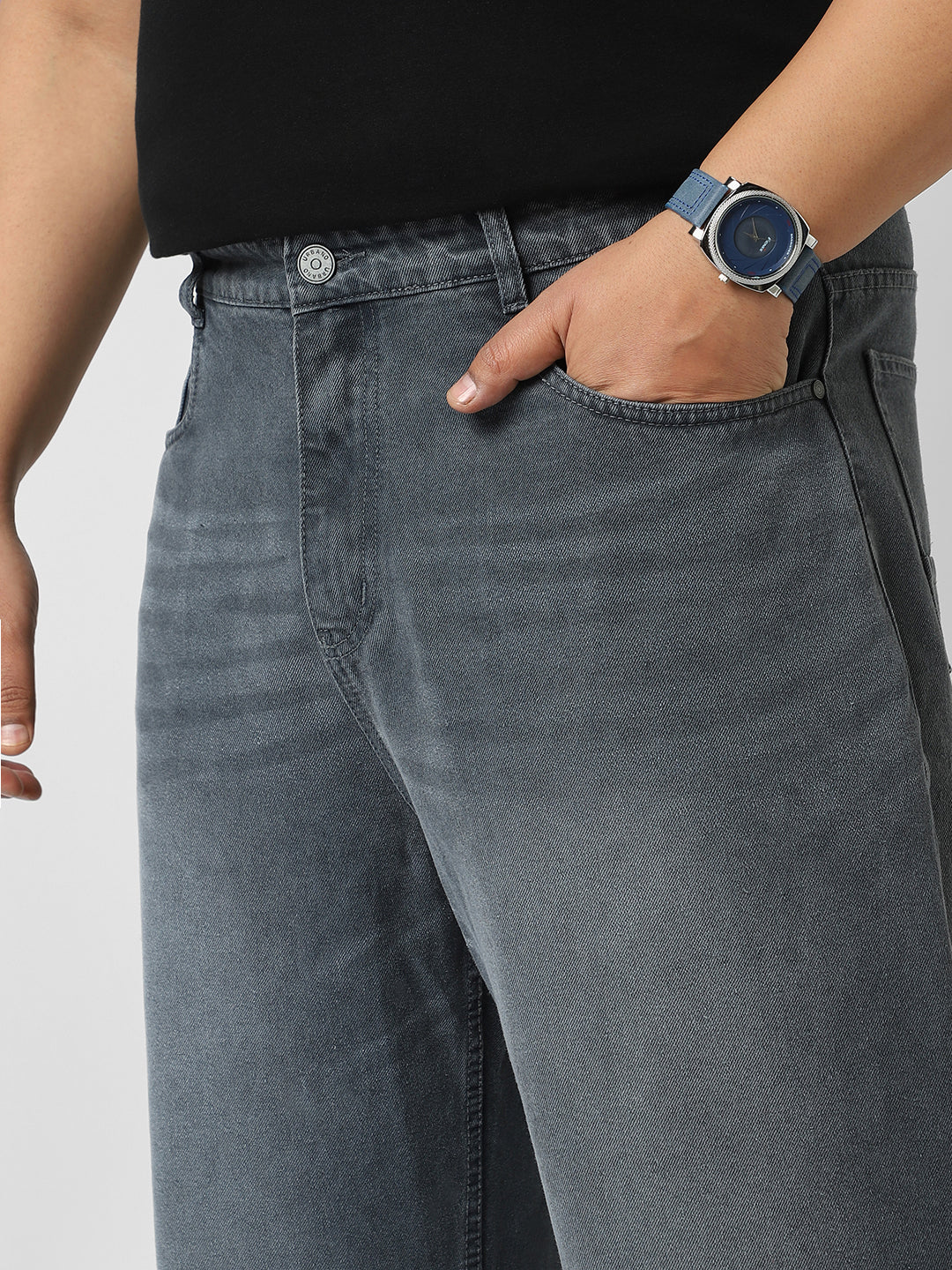 Plus Men's Grey Loose Baggy Fit Washed Jeans Non-Stretchable - Image 5