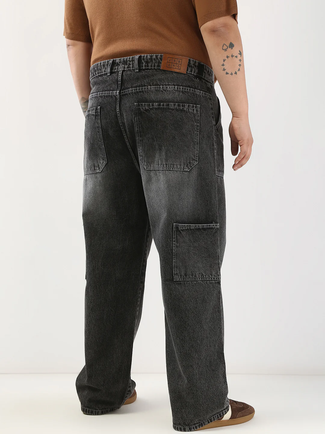 Plus Men's Grey Loose Fit Cargo Carpenter Jeans With 6 Pockets Non-Stretchable - Image 3