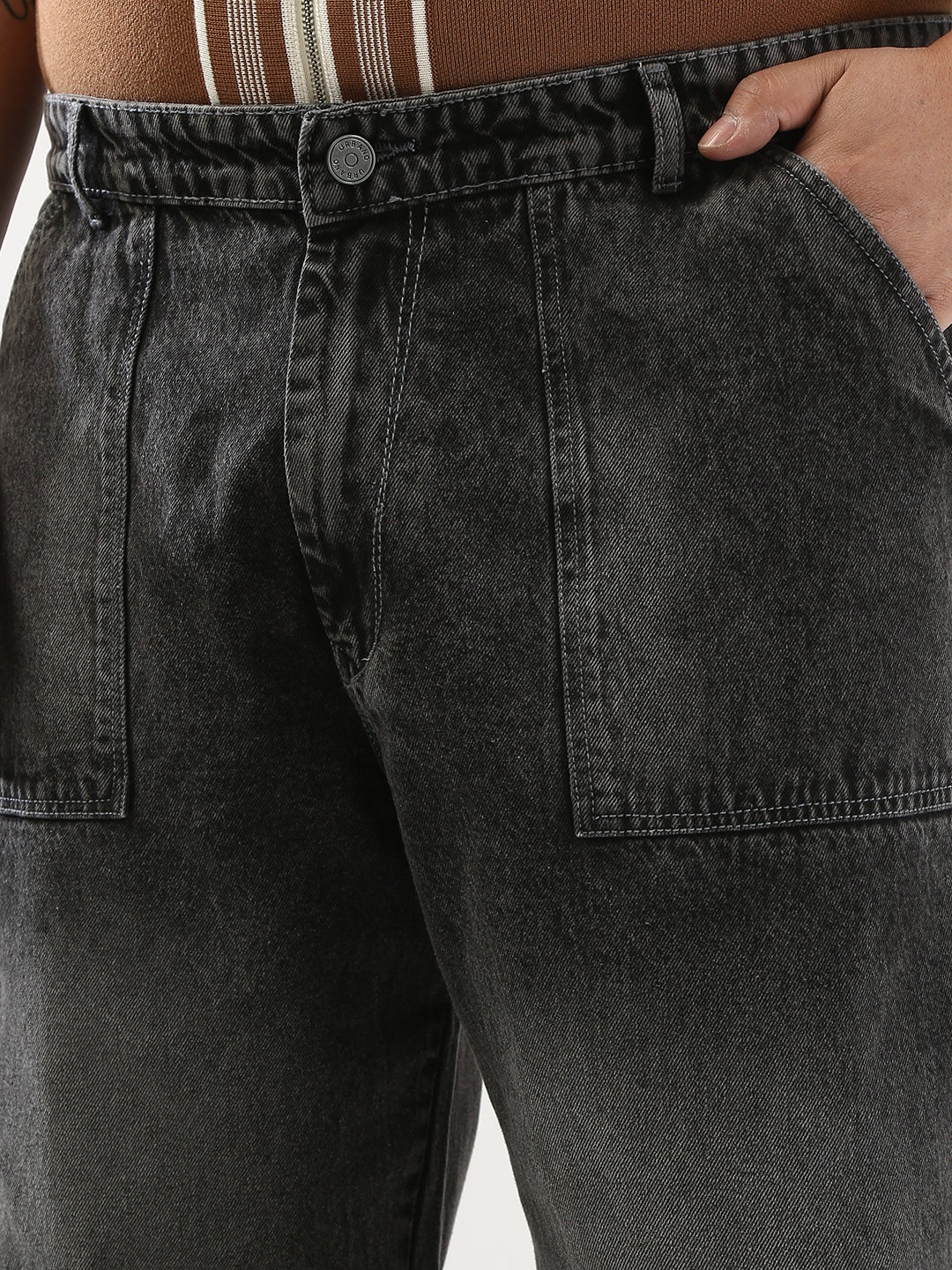 Plus Men's Grey Loose Fit Cargo Carpenter Jeans With 6 Pockets Non-Stretchable - Image 5