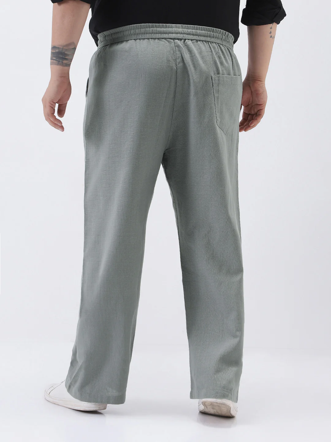 Plus Men's Grey Loose Fit Solid Linen Blend Trousers Non-Stretchable - Image 3