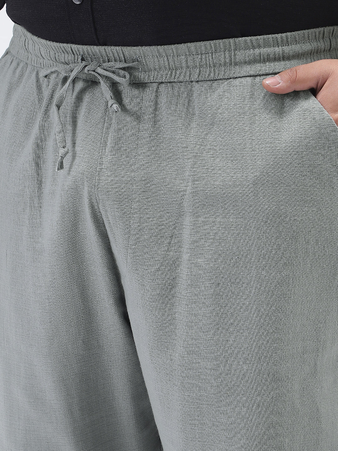 Plus Men's Grey Loose Fit Solid Linen Blend Trousers Non-Stretchable - Image 5